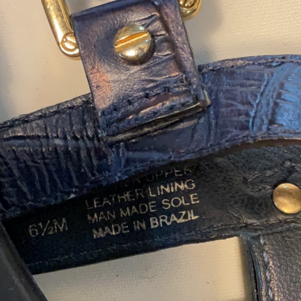 Tory Burch Blue and Gold Sandals with Textured Leather - Picture 3 of 6